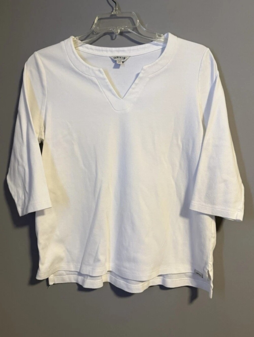 Orvis White 100% Prime cottonn Tee Blouse 3/4 sleeves V-neck Classic Essentials
